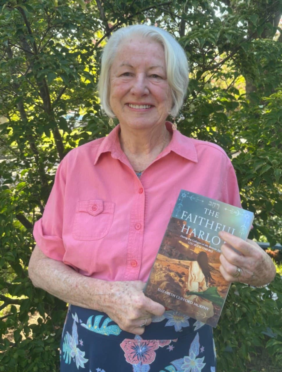 Elizabeth with the first copy of The Faithful Harlot